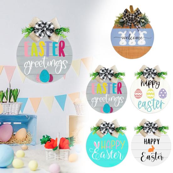 Пасхальная приветственная табличка Деревянная подвесная дверная табличка Кролик Цветное яйцо Приветственная табличка 30*30cm